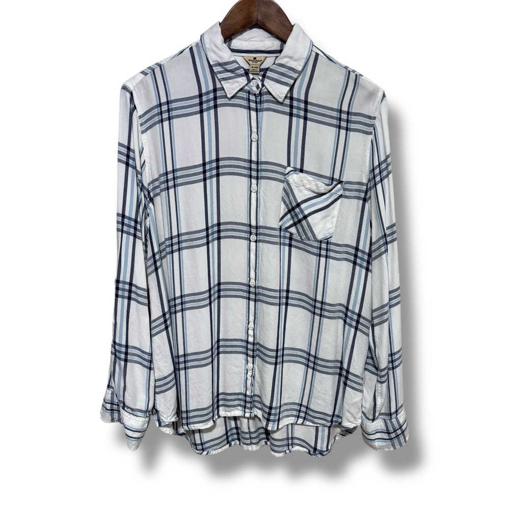 Woolrich Women's Lightweight Stretch Plaid Button Up Shirt Size XL 22.5‎ x 29